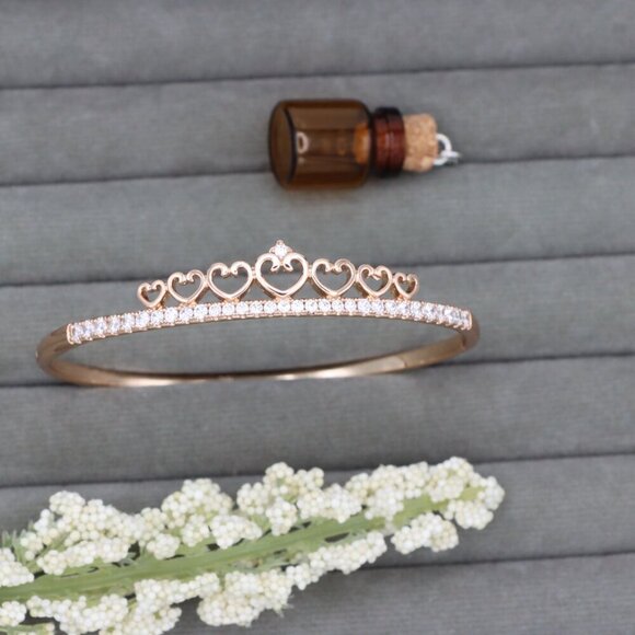 Rose Gold Bangle with Heart & Stone Accent, XPBL0414 - Picture 11 of 11